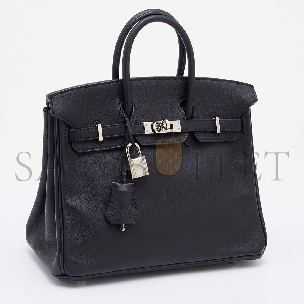 H**mes birkin 25 swift leather black silver buckle bag h049362ck02 (25*20*13cm)